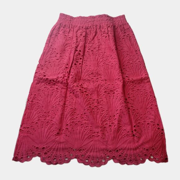 Andie Mona Skirt Medium Eyelet Lace Pull On Elastic Waist Midi Feminine Pockets - Picture 1 of 7